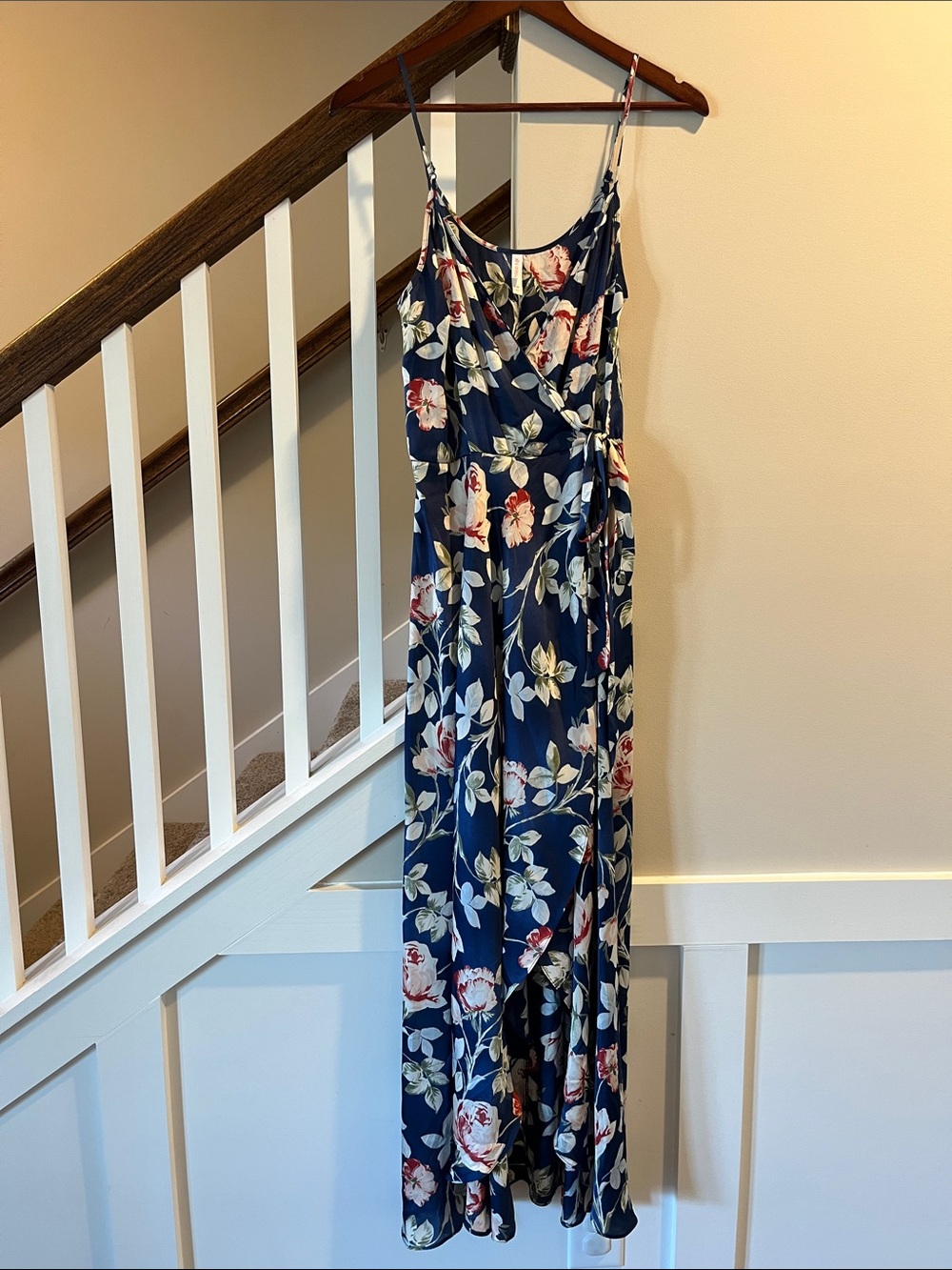Xhilaration Navy Floral Maxi Dress with Cream and Pink Blooms